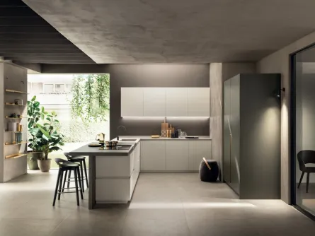 Cucina Moderna DeLinea in laccato Bianco e gres Calce Grigio di Scavolini