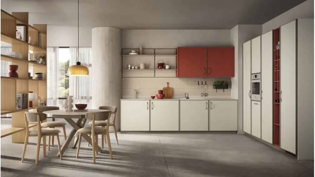 Cucina Moderna Jeometrica in decorativo Bianco Puro e Paprika di Scavolini